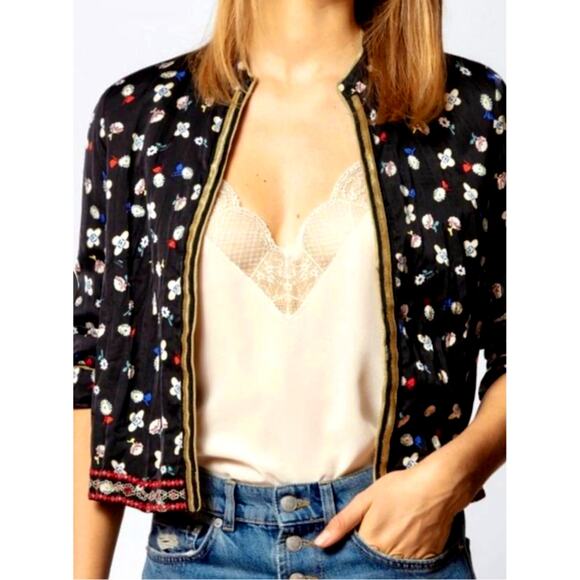 Zadig & Voltaire Vendrix Floral-Print Open-Front Jacket 38 (M) Black Multi - Picture 1 of 16